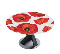 Seamless Floral Red Poppies Summer Floral Pattern on White Round Tablecloth with Elastic Edge, Washable Waterproof Table Cover Desk Cloth for Dining Indoor & Outdoor 40"-48" in Diameters