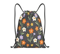 Seamless Flower With Orange White Purple And Yellow Flowers Sack Backpack Foldable Gym Sack Backpack Waterproof Sport Gym String Bag For Sport Beach Fishing 39X46Cm