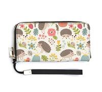 Seamless Forest Hedgehogs Herbs with Flowers Green Leaves Snails Long Clutch Wallet, Long Handbag with Removable Wristlet Strap, PU Leather Zip Purse, Credit Pass Case Card-Holder for Men Women