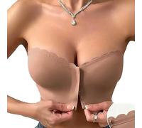 Seamless Front Closure Strapless Bandeau Bra - Ultimate Comfort & Support All Day, Breathable, Supportive Strapless Bralette (UK, Alpha, M, Regular, Regular, Beige)