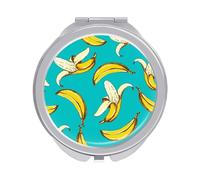 Seamless Fruit with Yellow Bananas on Turquoise Folding Make Up Mirror, Compact 2X/1X Magnification Mirror, Women Portable Travel Makeup Mirror 2.4 x 2.4 inch