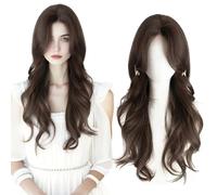 Seamless Full Head Wear No-Hairnet Need Wig Wavy Hair Topper Cover Gray Hair One Piece Clip in Synthetic Hairpiece (15x16cm Middle Part Fringe /55cm Black)