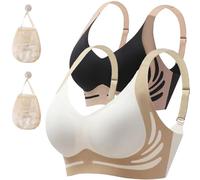 Seamless Gathering Bra, Wireless Comfort Bralette, No Underwire Full Coverage Bra with Storage Hanging Bag (UK, Alpha, M, Regular, Regular, Standard, Beige+Black)