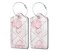 Seamless Geometric Pattern with Gold Glitter Lines and Rose Marble,Luggage Tags Pu Leather Name Tag Travel Suitcase Identifier ID Tags Durable Luggage Label 2 pcs