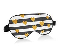 Seamless Gold Hearts on Black White Stripes Eye Masks Cover Blocks Light Sleep Mask Shade Cover Blindfold Relaxing Eyeshade Cover with Adjustable Head Strap for Men Women Kids
