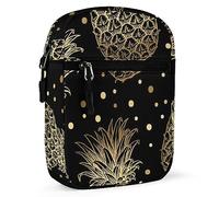 Seamless Golden Pineapples Hand Drawn Gold Pineapple Dots on Dark Adjustable Fanny Waist Pack Pouch, Waterproof Crossbody Runners Bag Wallet for Gym Hiking Fitness Women Men 6.1 x 2.2 x 7.9 inch