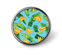 Seamless Green Banana Leaves and Bananas on Blue Round Brooch Pin, Unisex Smooth Surface Lapel Tie Pin, Lightweight Badge Jewelry Crafts Decor for Costume Accessory Men Women