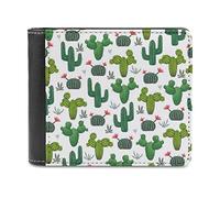 Seamless Green Cacti, Succulents and Floral Flowers on White Leather Bifold Wallet Coin Purse Soft Stylish Credit Pass Case Card-Holder for Boy Girl Men Woman Money Storage