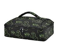 Seamless Green Halloween Funny Ghosts on Black Reusable Insulated Pizza Bag, Waterproof Food Delivery Bag, with Handle Lid Leakproof Pizza Holder Tote for Hot or Cold Food