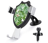 Seamless Green Tropical Leaves, Dense Jungle on White Car Phone Mount Stand, Hands Free Cell Mobile Phone Holder, Non-Slip Ultra Stable Universal Fit Automobile Clamp Cradle