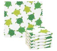 Seamless Green Turtles on White 6 Set Kitchen Dish Towels, Washcloths Cleaning Cloths Dish Cloths, Absorbent Towels Lint Free Bar Tea Soft Waffle Towel 11"x11"