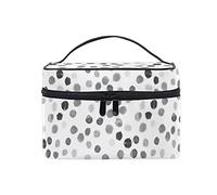 Seamless Grey Black Hand Drawn Polka Dots on White Beauty Cosmetic with Zipper Brush Portable Storage Bag, Fashion printing Toiletry, Durable Travel Organizer Tote Unisex Gifts