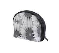 Seamless Grey White Sunflowers Texture in Vintage Retro Style Women's Shell Shape Cosmetic Makeup Bag, With Zipper Travel Toiletry Bag, Colorful Storage Bag for Lady Girl 8 x 2.5 x 5.5 inch