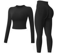 Seamless Gym Sets for Women 2 Piece Long Sleeve Top Hidden Scrunch Leggings Yoga Outfits Tracksuit
