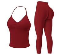 Seamless Gym Sets for Women 2 Piece Longline Halter Backless Impact Crop Top Hidden Scrunch Leggings Yoga Outfits Workout Tracksuit