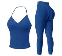 Seamless Gym Sets for Women 2 Piece Longline Halter Backless Impact Crop Top Hidden Scrunch Leggings Yoga Outfits Workout Tracksuit