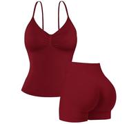 Seamless Gym Sets for Women 2 Piece Longline Strappy Top Sports Bras Hidden Scrunch Shorts Yoga Outfits Activewear Tracksuit