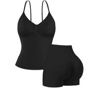 Seamless Gym Sets for Women 2 Piece Longline Strappy Top Sports Bras Hidden Scrunch Shorts Yoga Outfits Activewear Tracksuit