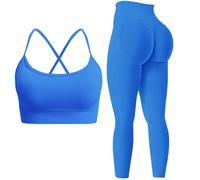 Seamless Gym Sets for Women 2 Piece Strappy Crisscross Sports Bras Hidden Scrunch Leggings Yoga Workout Outfits Activewear Set