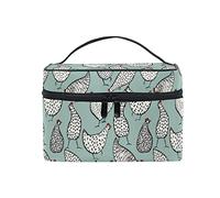 Seamless Hand Drawn White Chickens on Turquoise Beauty Cosmetic with Zipper Brush Portable Storage Bag, Fashion printing Toiletry, Durable Travel Organizer Tote Unisex Gifts