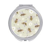 Seamless Honey Bees with White Daisy Flowers Folding Make Up Mirror, Compact 2X/1X Magnification Mirror, Women Portable Travel Makeup Mirror 2.4 x 2.4 inch