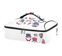 Seamless Independence July 4th American USA Flag Gnomes on White Reusable Insulated Pizza Bag, Waterproof Food Delivery Bag, with Handle Lid Leakproof Pizza Holder Tote for Hot or Cold Food