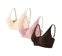 Seamless Jelly Bras for Women 3 Pack Leopard Print Deep V Wireless Push Up Bra Support Full Coverage Non Wired Padded Bras Super Firming Plunge Sports Bralette Comfort Everyday Sleep Tshirt Bra