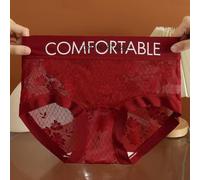 Seamless Lace Women's Underwear, Ultra Thin Triangle Pants, Low Waist Cotton Fabric, Regular Length, Perfect for Year Round Wear (XL(M(40kg-50kg) Red)