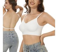 Seamless Low Back Bra,Convertible Multiway Backless Halter Bra with Removeable Padding Wirefree Bralette for Women, White, S