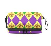 Seamless Mardi Gras Pattern Double Layer Cosmetic Bag for Women and Girls, Travel Toiletry Bag Makeup Handy Pouch Organiser Bag with Brush Compartment