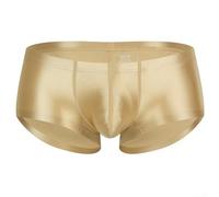 Seamless Men Underwear Boxer Briefs Featuring Breathable Material, Glossy Oil Shiny Satin and U Convex Pouch (M Apricot)