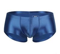 Seamless Men Underwear Boxer Briefs Featuring Breathable Material, Glossy Oil Shiny Satin and U Convex Pouch (M Blue)