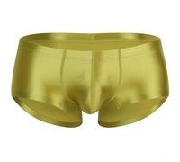 Seamless Men Underwear Boxer Briefs Featuring Breathable Material, Glossy Oil Shiny Satin and U Convex Pouch (M Green)