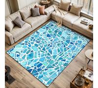 Seamless mosaic texture blue kaleidoscope Watercolor Area Rugs Living Room Large 120x170 cm Washable Vintage Soft Rug Modern Non Slip Floor Carpet Mat for Bedroom Kitchen Dining Room