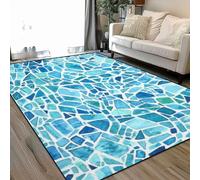 Seamless mosaic texture blue kaleidoscope Watercolor Area Rugs Living Room Large 160x230 cm Washable Vintage Soft Rug Modern Non Slip Floor Carpet Mat for Bedroom Kitchen Dining Room