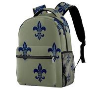 Seamless Navy Blue Fleur-de-Lis Pattern Travel Backpack for Adults, School Laptop Rucksack with Adjustable Strap