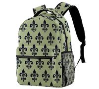 Seamless Navy Blue Fleur-de-Lis Pattern University Laptop Backpack, Travel Bag Large Capacity & Adjustable Strap