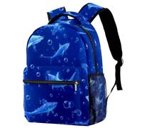 Seamless Ocean Sharks and Bubbles Blue Background Backpack Rucksack for Girls Boys Schoolbag for Elementary Middle Students