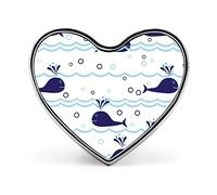 Seamless Ocean Waves Water Drop Circles Background with Blue Whales Heart Brooch Pin, Unisex Smooth Surface Lapel Tie Pin, Lightweight Badge Jewelry Crafts Decor for Costume Accessory Men Women