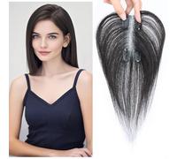 Seamless One Piece Clip in Straight Human Hair Topper 6x12cm Full Lace Hand Made Transparent Mono Base Toupee Hairpieces Adding Extra Hair Volume for Women with Hair Loss (Middle Part Bangs Black)