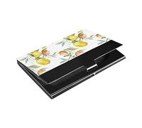 Seamless Oranges and Lemons with Green Leaves on White Business Card Holder Leather, Slim Credit Card Case Stainless Steel Wallet for Women and Men Unisex Business Card Holder