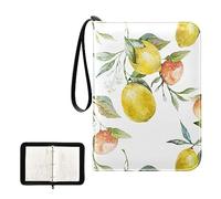 Seamless Oranges and Lemons with Green Leaves on White PU Leather Card Storage Bag, With Zipper Waterproof 50 Pages 400 Slots Card Bag for Students Home School 15.74 x 9.64 inch