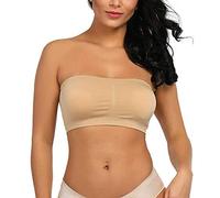 seamless Padded Bandeau Bra Boob Tube Strapless Stretchy with Removable Padding (Small, Beige)