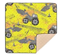 Seamless Pattern Gray Tractor Gold Soft Foam Baby Playmat for Indoor Outdoor Comfortable Travel Play Mat for Babies Infants Toddlers, 50'' x 50''