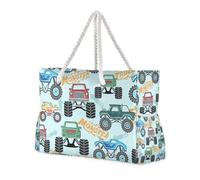 Seamless Pattern Monster Cartoon Truck Sandproof Work Tote Bags with Side Pocketes Zipper Tote Bag Good for Travel Pool Swim Beach Vacation Necessities