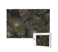 Seamless Pattern Of Exotic Jungle Tropical Golden Palm Leaves,300 Pieces Wooden Jigsaw Family Game Jigsaw Puzzles for Adults Teens Home Decor