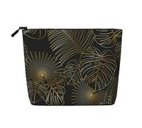 Seamless Pattern of Exotic Jungle Tropical Golden Palm Leaves, Cosmetic Bag Imitation Linen Makeup Bag Portable Travel Toiletry Bag