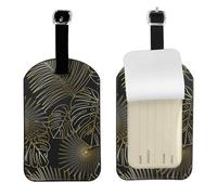 Seamless Pattern of Exotic Jungle Tropical Golden Palm Leaves,Luggage Tags Pu Leather Name Tag Travel Suitcase Identifier ID Tags Durable Baggage Label 2 pcs
