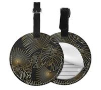 Seamless Pattern of Exotic Jungle Tropical Golden Palm Leaves,Luggage Tags Pu Leather Name Tag Travel Suitcase Identifier ID Tags Durable Baggage Label 2 pcs