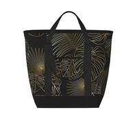 Seamless Pattern Of Exotic Jungle Tropical Golden Palm Leaves,Lunch Bags Large Capacity Insulated Tote Bag For Women Men Work Picnic Travel